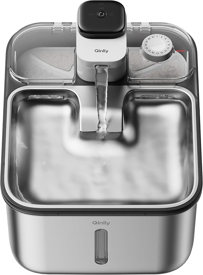 Stainless Steel Cat Water Fountain Wireless for Cats Indoor, 3.6L/123oz Automatic Metal Dog Water Dispenser,Cordless Battery Operated Pet Drinking Fountain,Rechargeable Waterer with Motion Sensor by Qinliy