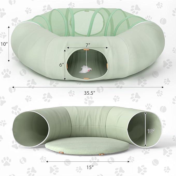 COZIWOW Cat Tunnel Bed for Indoor Cats, 2-in-1 with Splicing | Design & Dual Material Cushion, Adjustable & Foldable Shape, Cat Donut Tunnel with Washable Cushion for Kitten/Bunnies - Image 6