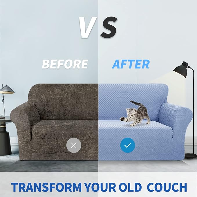 ZNSAYOTX 1 Piece Jacquard Couch Covers for 2 Cushion Couch High Stretch Loveseat Slipcover for Pets Dogs Anti Slip Love Seat Sofa Slipcover Furniture Protector (Medium, Light Blue) - Image 5