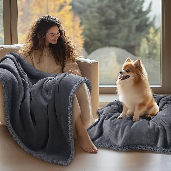 Waterproof Pet Blanket, Liquid Pee Proof Dog Blanket for Sofa Bed Couch, Reversible Sherpa Fleece Furniture Protector Cover for Small Medium Large Dogs Cats, Dark Gray Small（40" x 28"） (Pack of 2) - Image 9