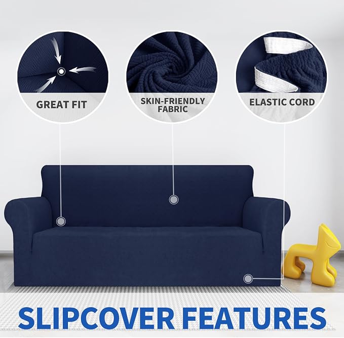 MAXIJIN Chair Covers for Living Room 1 Piece Stretch Sofa Chair Slipcovers with Arms (31"-46") Furniture Protector for Dog Pet Couch Armchair Cover (Chair, Diamond Pattern Navy Blue) - Image 4