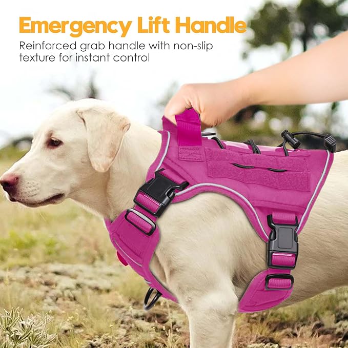 Heavy-Duty Tactical Dog Harness for Large Dogs, No Pull Adjustable Reflective Pet Vest with Molle System, K9 Military-Grade Control for Service Training, Outdoor & 10+ Breeds, Pink, Small - Image 8