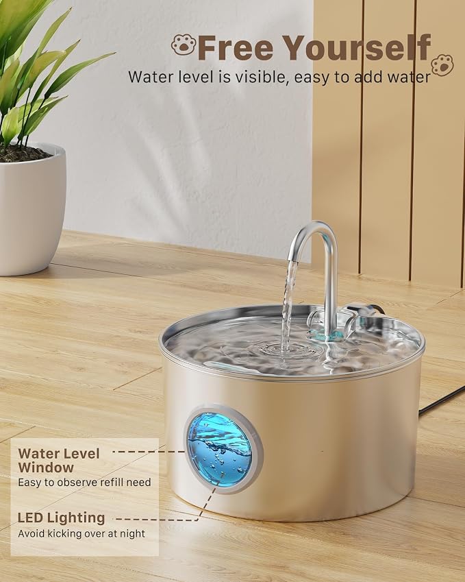 Cat Water Fountain Stainless Steel: Cat Fountain for Drinking with 6 Filters + 3 Sponges - 74oz/2.2L Pet Water Fountain for Cats Inside - Quiet Cats Water Bowl Dispenser - Kitten Drinking Fountains - Image 7