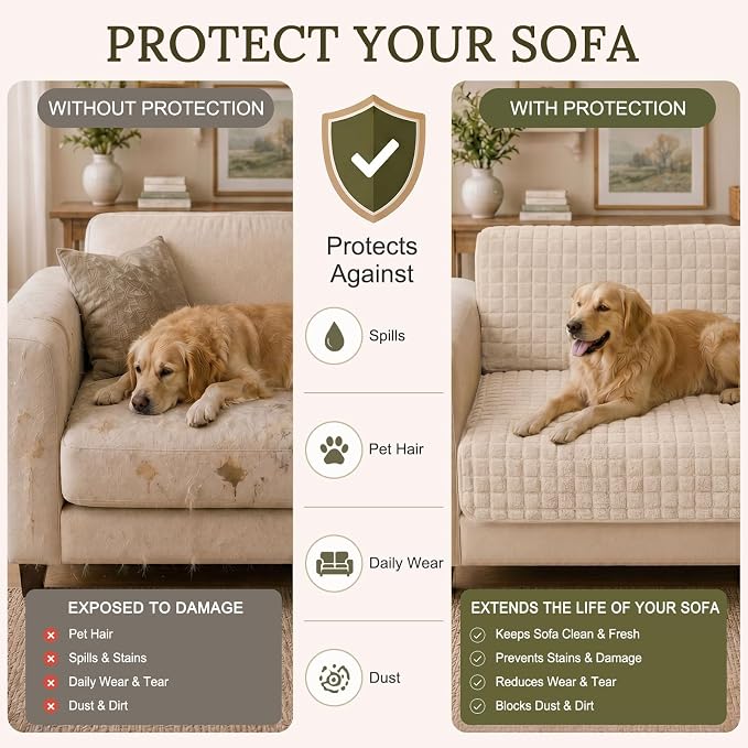 Smiry Velvet Couch Cover for Dogs, Non Slip Soft Sofa Protector for Pets | Washable Sofa Cover for Cats, Cozy Furniture Protector Against Pet Hair, Scratches, Fits Sectional Sofa(Apricot, 36"x82.7") - Image 5