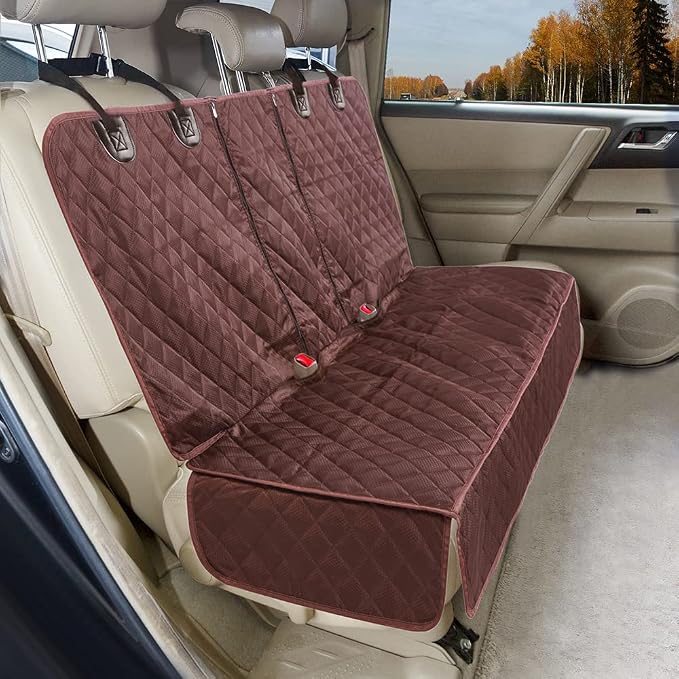 ANOSOSPECIAL Dog Car Seat Cover for Back Seat Cover for Kids,Non Stick Fur Rear Seat Protector for Pet,Nonslip Waterproof Universal Fit Interior for Auto SUV(XL, Coffee Brown) by ANOSOSPECIAL