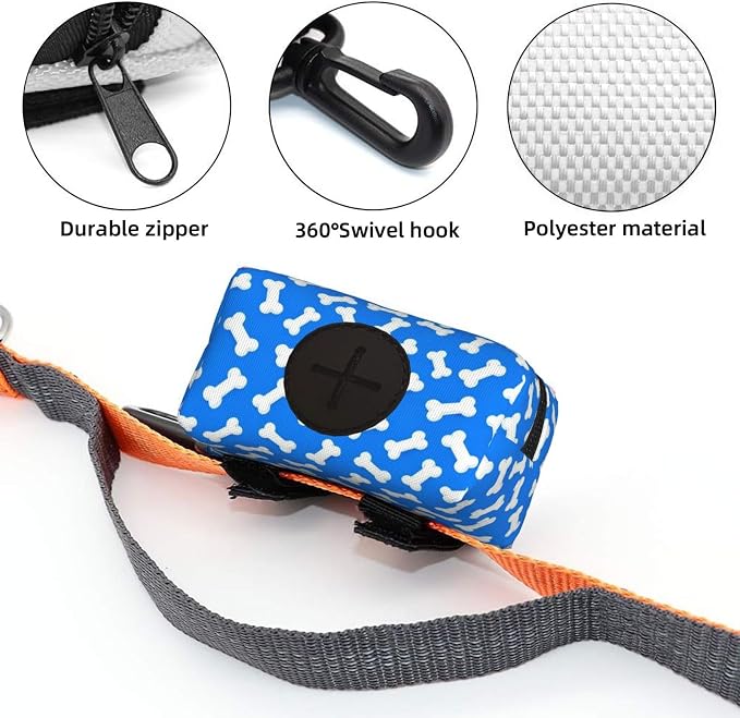 Dog Poop Bag Holder for Leashes - Lightweight Pet Waste Bags Dispenser Doggy Zippered Pouch for Puppy Walking Accessories(Dog Bones) - Image 4