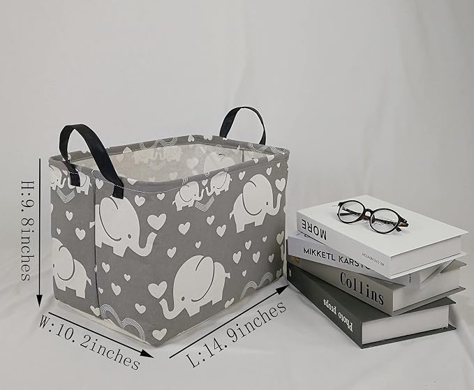 Storage Basket Home Shelf Basket Kids Organizer Box Clothes Laundry Hamper Nursery Bin Gift Laundry Basket with Handles for Home (love elephant) - Image 2