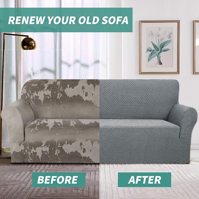 YEMYHOM Couch Cover Latest Jacquard Design High Stretch Sofa Chair Covers for Living Room, Pet Dog Cat Proof Armchair Slipcover Non Slip Magic Elastic Furniture Protector (Chair, Light Gray) - Image 7