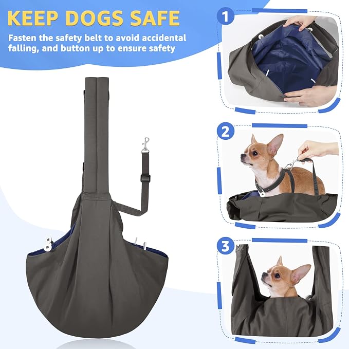 SlowTon Dog Carrier Sling - Thick Padded Shoulder Strap Adjustable, Grey S | Dog Carriers for Small Dogs, Puppy Carrier Purse for Pet Cat with Front Zipper Pocket Safety Belt Machine Washable - Image 4