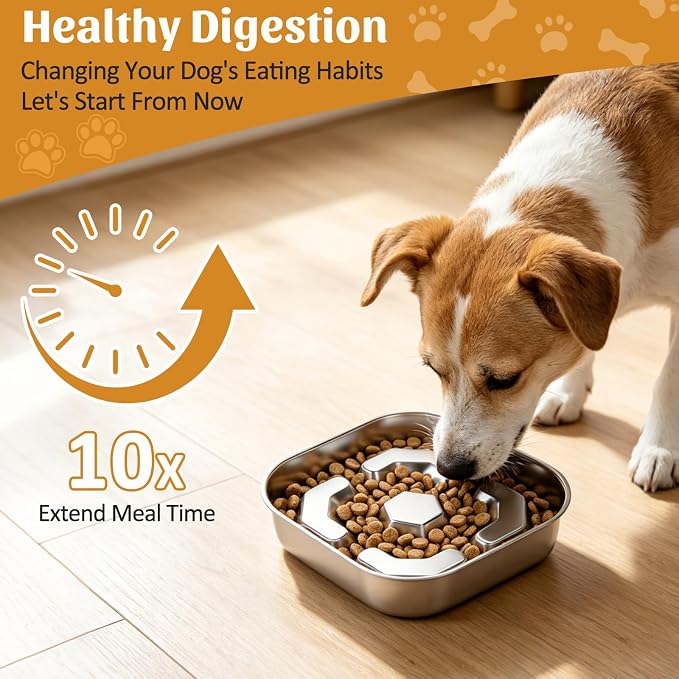 Stainless Steel Slow Feeder Dog Bowls with Non-Slip Rubber Base | Dog Slow Feeder Bowl, 2 Cups Anti-Choking Double-Sided Metal Puzzle Feeder for Small Medium Large Dogs to Slow Down Eating - Image 3