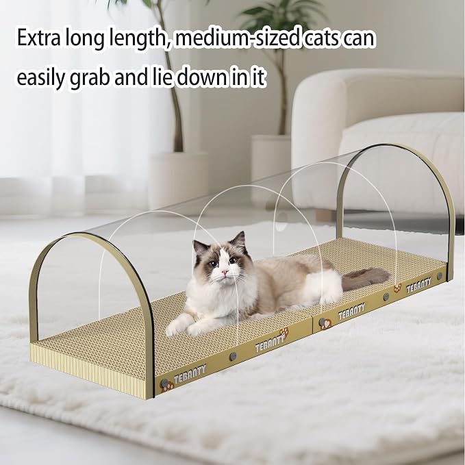 3 Function in 1 Cardboard Cat Scratcher Board, 31.5 in Cat Scratcher House, Cat Scratchers for Indoor Cats, Arched Cats Scratch Pad As Cat Bed, Cat Tunnel for Sleep, Grind Claws (Beige) - Image 5