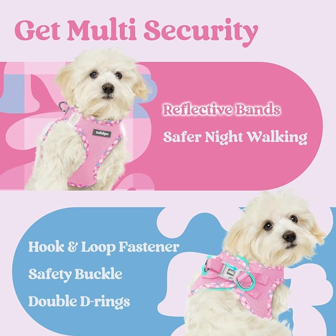 rabbitgoo Step-in Small Dog Harness, Puppy Vest for Small Sized Pet | Easy Put on and off, Lightweight, Soft, Breathable Quick-Dry Air Mesh for Comfortable Secure Walking, Pink & Plaid Trim M - Image 7