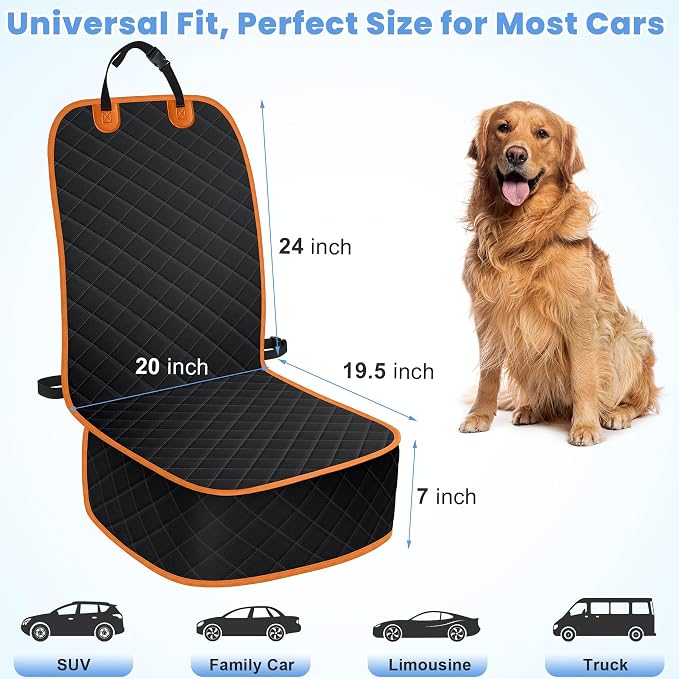 ELONGRIVER Dog Car Seat Covers, Waterproof Front Seat Cover | Scratch-Proof, Nonslip Pet Passenger Seat Cover Protector, Universal Fit for Cars Trucks SUVs, Standard Size 1 Pack - Image 7