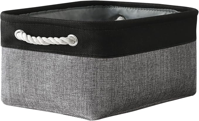 TheWarmHome Storage Basket for Organizing - 1 Pack 14x10x6.7 inch Collapsible Storage Bins for Shelves, Dog Toy Bin for Closet Organizer laundry Gift Cloth Nursery (Grey & Black) by TheWarmHome