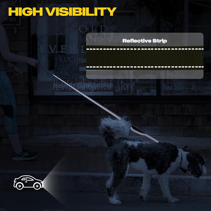 Fida 10 FT Heavy Duty Dog Leash, Dual Padded Handles for Medium Large Dogs | Traffic Handle for Close Control, Advanced Easy Snap Hook, Reflective, Strong Nylon Webbing for Long Walks & Training, Green - Image 5