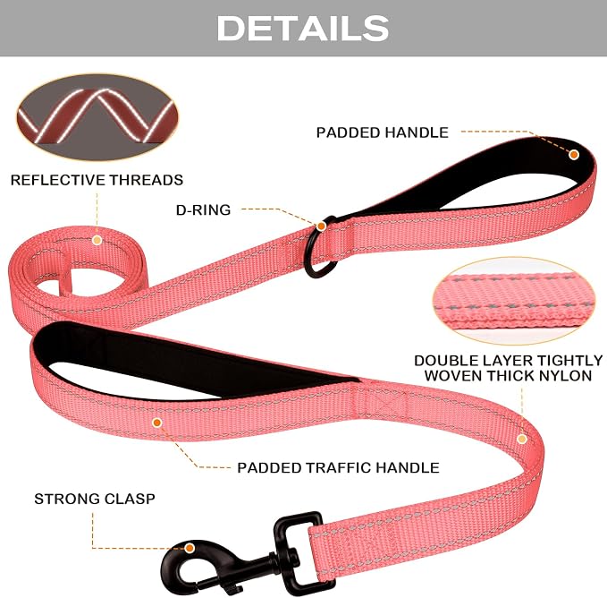 Joytale Dog Leash for Large Dogs that Pull, Double Handle, 5FT, Neon Pink | Traffic Handle for Control, Padded Handle Reduces Hand Strain, Reflective Stitching for Night Safety, Strong Nylon Webbing - Image 3