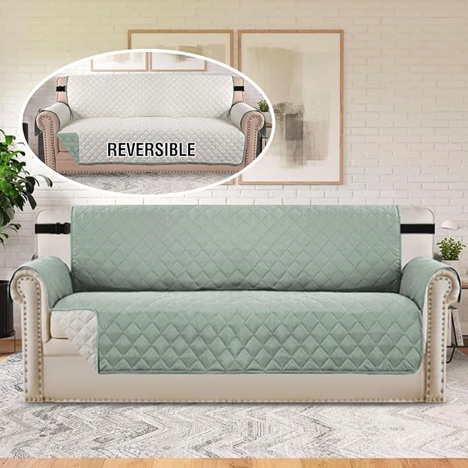 H.VERSAILTEX Sofa Protector for Dog Sofa Slipcover Quilted Furniture Protector with Non Slip Elastic Strap Water Resistant Sofa Cover Couch Cover Seat Width: 78"(Oversized Sofa, Desert Sage/Beige) - Image 3