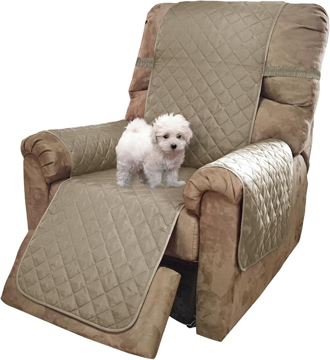 U-NICE HOME Reversible Recliner Chair Covers, Khaki/Light Grey | 28''Recliner Cover for dogs Washable, Pet Friendly, Elastic Straps, Water Repellent, Diamond Quilted by U-NICEHOME