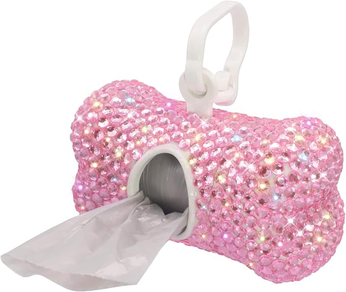 Soleebee Bling Crystal Bone Shaped Pet Waste Bag Dispenser with 1 Roll Waste Bags (Pink) by Soleebee