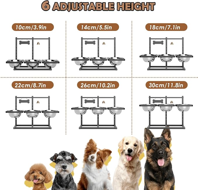 Elevated Dog Bowls for Large Dogs, 6 Height Adjustable Raised Stand with Mat, Slow Feeding Bowl and Three 1700ML Bowls, for Large Breed and Multi-Pet Households - Image 4