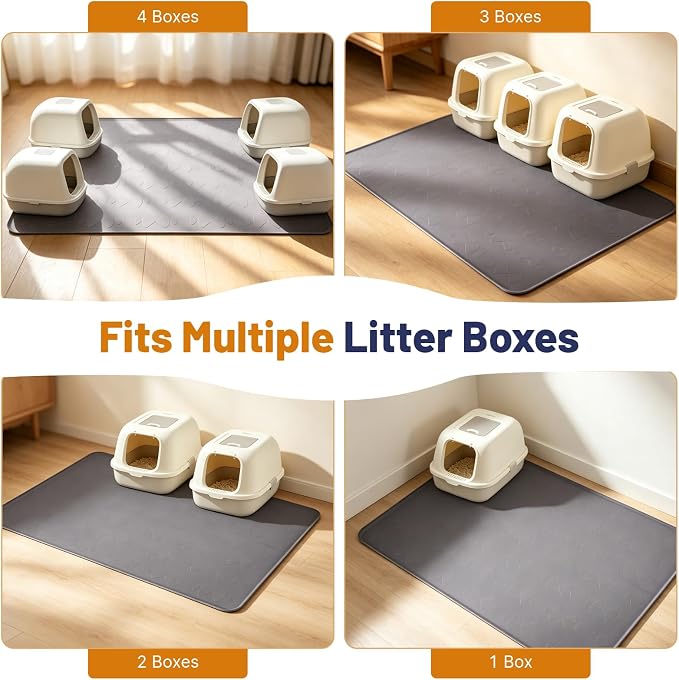 Cat Litter Mat, XL 54x34in Waterproof Silicone Litter Box Mat, Grey | XXL Cat Mat Fits 2-4 Litter Boxes, Litter Trapping Mat with Raised Edges, Non-Slip Bottom, Easy Clean Kitty Litter Mat - Image 8
