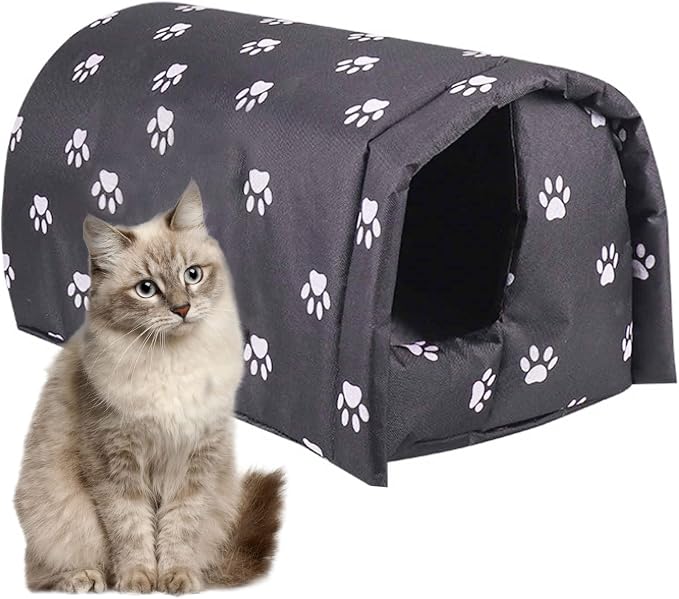 Fhiny Stray Cats Shelter, Waterproof Outdoor Cat House Foldable Warm Pet Cave for Winter Wild Animal Tent Bed Anti-Slip Kitten Cave for Feral Cat Dog Puppy Weatherproof Black by Fhiny
