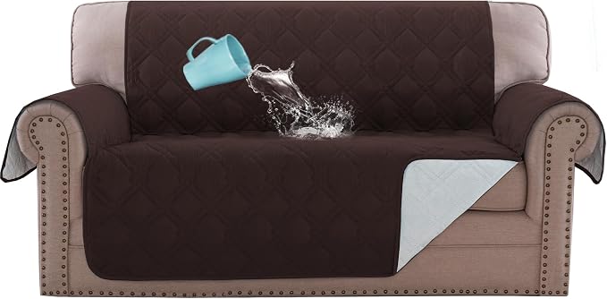 H.VERSAILTEX Loveseat Covers for 2 Cushion Couch Sofa Cover for Dogs 100% Waterproof Furniture Protector Cover with Elastic Straps for Pet Cat(Loveseat, Brown) by HVERSAILTEX