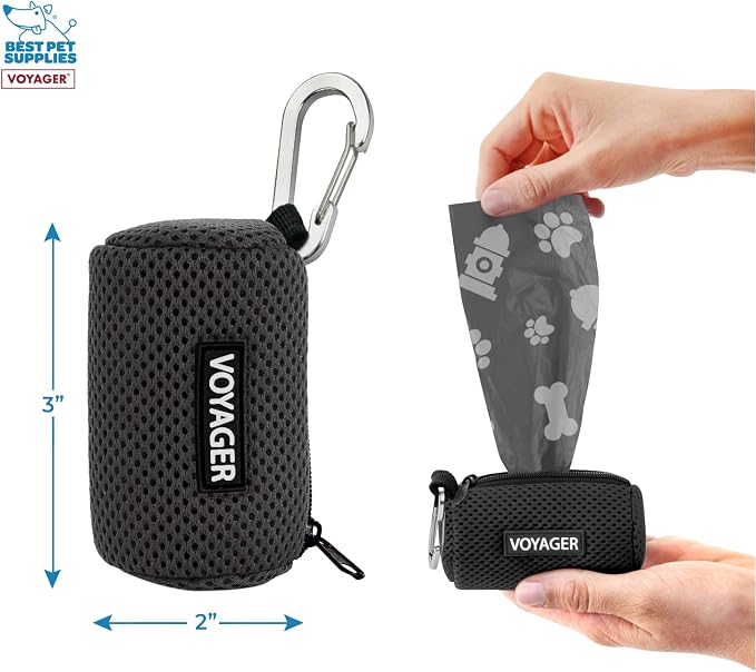 Best Pet Supplies Dog Poop Bag Holder Leash Attachment with Reusable Dispenser for Travel, Walking, Park, and Outdoor Use, Durable with Clip-On - Black, Mesh Dispenser w/15 Bags - Image 4