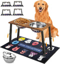 Elevated Dog Bowls for Large Extra Large Dogs with Mat, 4 Height Adjustable, 2 Stainless Steel Dog Bowls 3000ml,101oz by TIDANT
