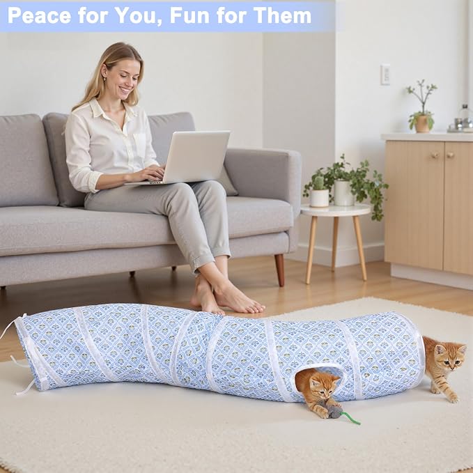 Glittme S-Shape Cat Tunnel, Foldable Cat Tunnels for Indoor Cats | Interactive Bunny Tunnel And Cat Tubes With Crinkle Sounds. Ideal For Kittens, Ferrets And Small Pets To Hide, Play Or Rest - Image 2