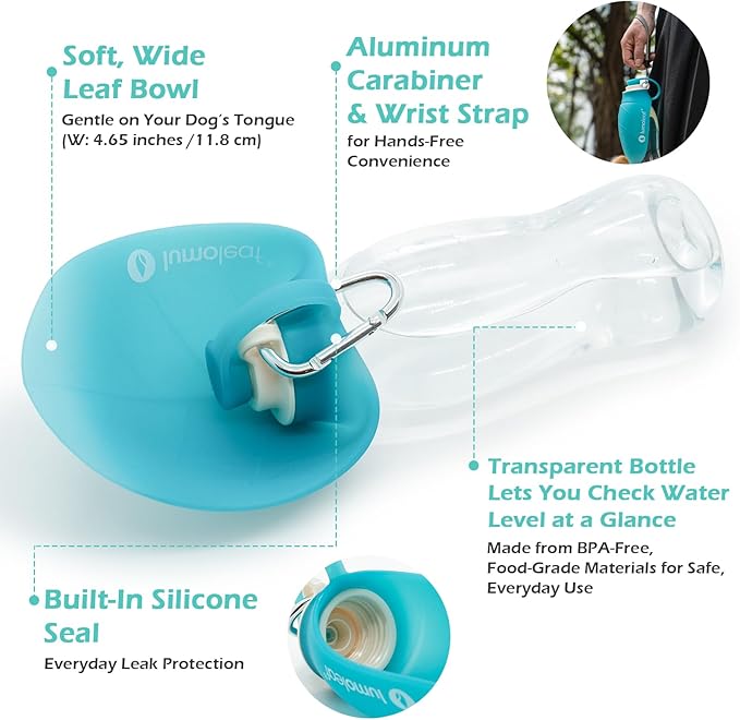 LumoLeaf Dog Water Bottle for Walking, Portable Pet Water Dispenser with Foldable Leaf Bowl – Lightweight Travel Bottle for Small & Medium Dogs, 20 fl oz - Image 4