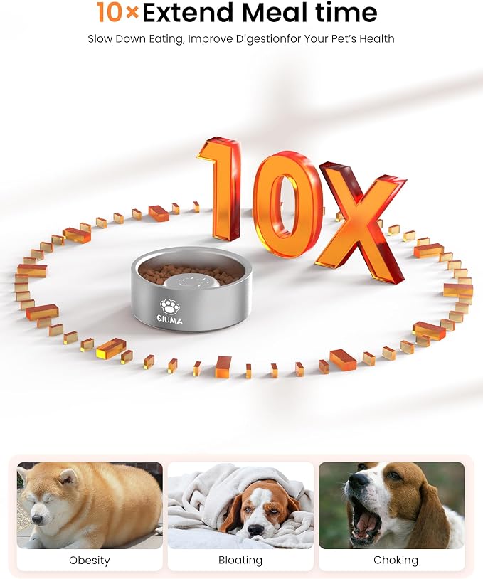 Qiuma Slow Feeder Dog Bowls Stainless Steel, Food-Grade 304 Dog Slow Feeder Bowl 2 Cups Capacity, Heavy Duty Double-Layer with Non-Slip Base, Pet Puzzle Bowl for Small & Medium Dogs (Silver) - Image 5