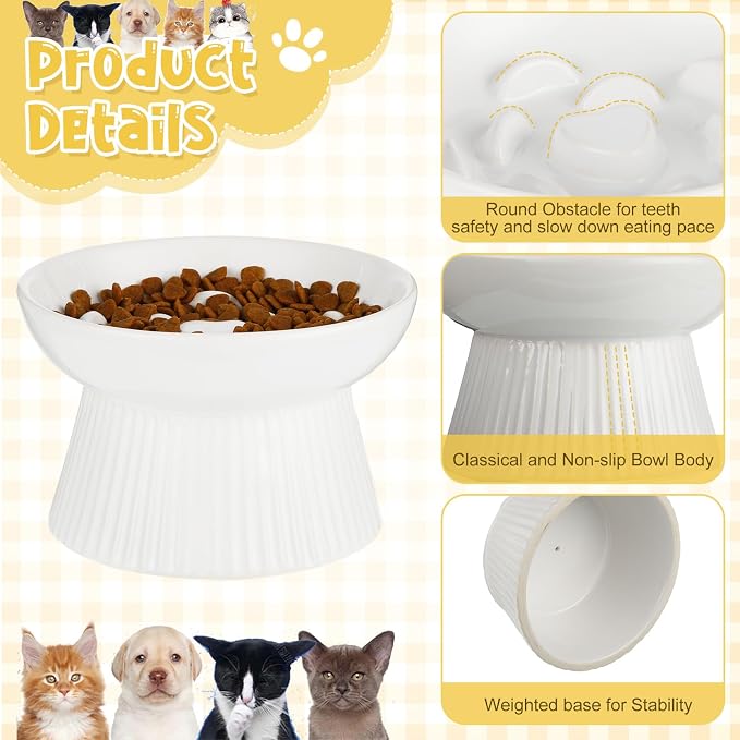 Tioncy 2 Pcs Ceramic Elevated Slow Feeder Cat Bowl, Raised Cat Slow Feeder Bowl, Anti Vomiting for Dry and Wet Food, No Spill High Edge Easy Clean Dishwasher Safe (Black,White) - Image 3
