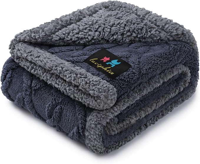 Luciphia Waterproof Dog Blanket, Reversible Sherpa Fleece for Couch Cover | Reversible waterproof pet blanket soft fleece machine washable protect couch bed, Dark Grey 57" x 40" by luciphia
