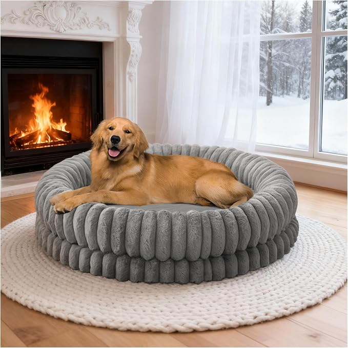 BALANCE Luxury Donut Dog Bed, 43 Inches Round Dog Beds Large Sized Dogs Washable, Orthopedic Calming Dogs Bed for Pets with Anti-Slip Bottom, Gray - Image 9