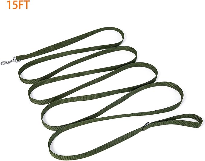 Strong Durable Nylon Dog Training Leash, 1 Inch Wide Traction Rope, 6 ft 10ft 15ft Long, for Small and Medium Dog (Military Green, 15 Feet) - Image 4