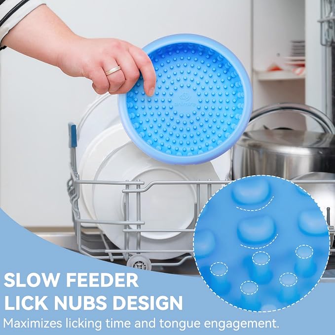 Dog Lick Bowl, Animire Freeze Lick Mat for Dogs, Non-Slip Slow Feeder Licking Bowl Enrichment Treat for Distraction Anxiety Relief, Food Grade Silicone, Dishwasher Safe(Baby Blue,L) - Image 7