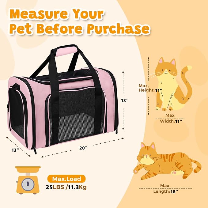 Large Cat Carrier Soft Up to 28 Lbs, Breathable Pet Bag with Steel Frame | Lockable Zippers, Fits Small Big Dog, Kitten, Puppy,Medium Travel Carrying Case for Kennel Car Airline Transport，Pink - Image 2