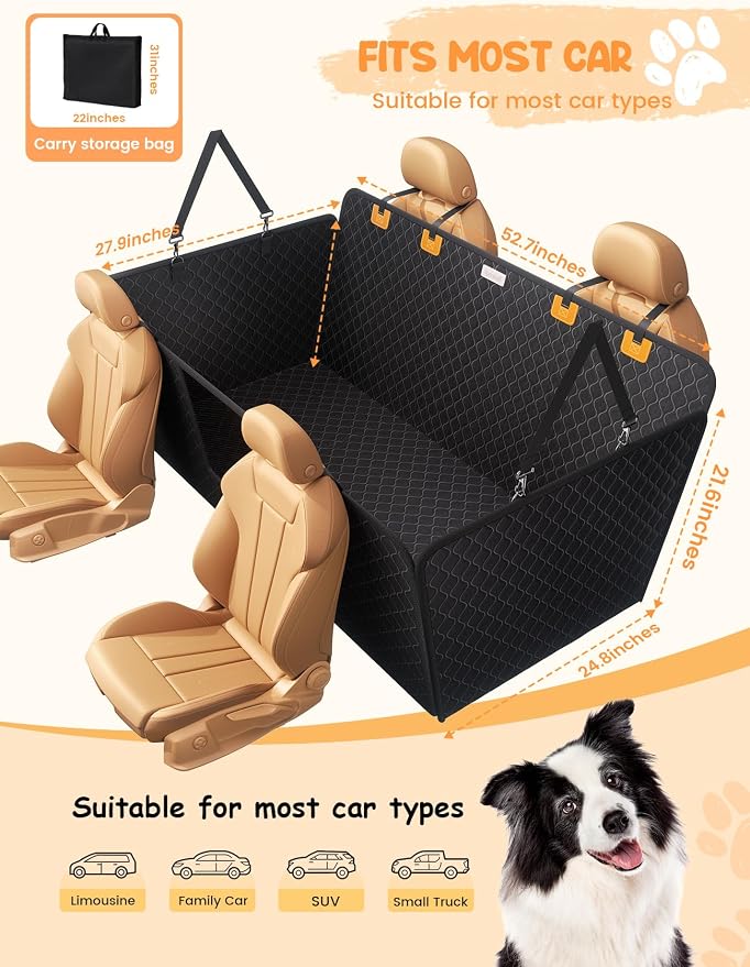 Lamicall Dog Car Seat Cover for Back Seat with Hard Bottom for Car & SUV L | Upgraded Anti-Ripped Back Seat Extender for Dogs, Waterproof Dog Hammock for Car with Mesh Window, Pet Backseat Protector - Image 5