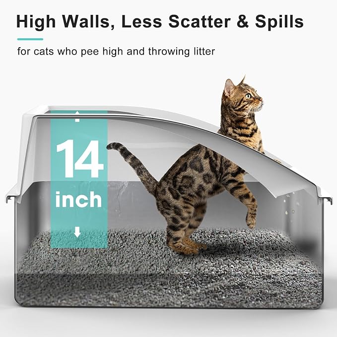 AIPERRO Stainless Steel Litter Box | XXL Deepened 8" Design Metal Cat Box | High Sided with Lid for Big Cats | Anti-Urine Leakage | Non-Stick Bottom & Easy to Clean | Includes Litter Mat & Metal Scoop - Image 2