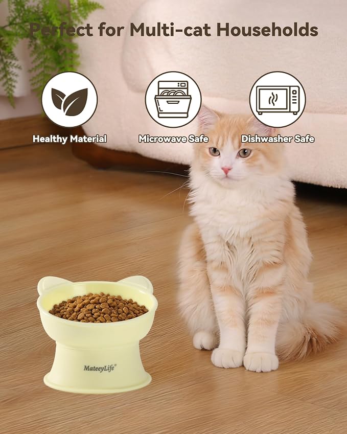 MateeyLife Raised Cat Bowls, Cat Food Bowl Elevated for Kittens & Small Dogs, 15°Tilted Protect Pets' Neck and Anti Vomiting, Whisker Friendly Food & Water Feeding Bowl, 6 oz Each - Yellow - Image 7