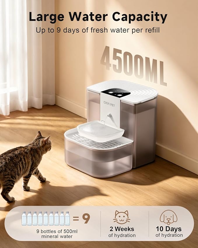 Heated Cat Water Fountain No Filters,4.5L Wireless Automatic Pet Fountain | Warms Water to 28°C/82°F,Wastewater Separation,Ceramic Bowl,4000mAh Battery,Remote Control,Pet Water Fountain for Cats & Dogs - Image 5