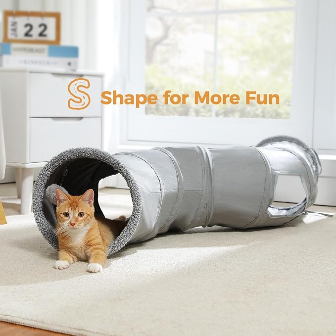PAWZ Road Cat Tunnel S Shape Cat Tunnels for Large & Indoor Cats 51”Long | Durable, Spacious 10.5" Cat Tube with Peepholes & Dangling Ball Toy, Connected to Play Tunnels, Collapsible for easy storage - Image 6