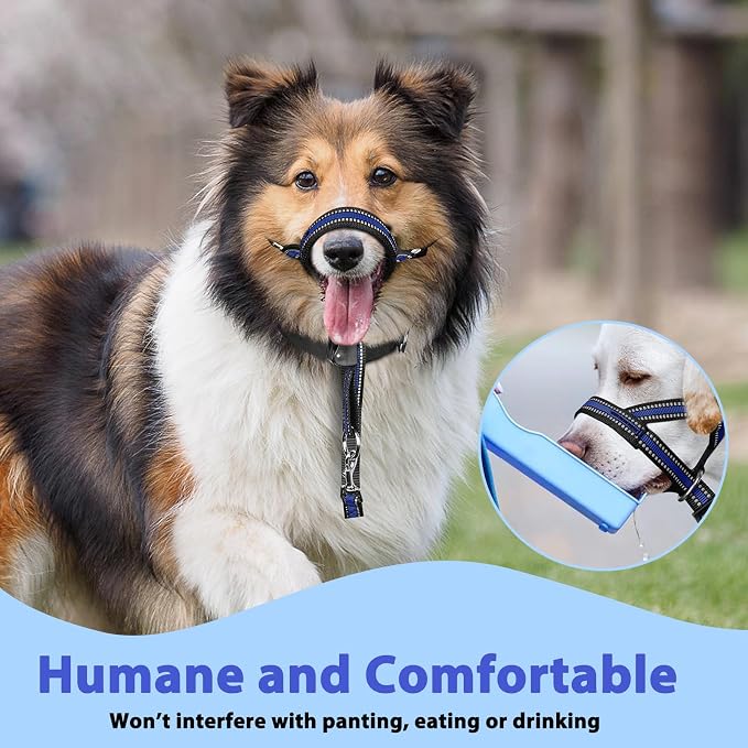 BARKLESS Soft Dog Head Collar, Patented Padded No Pull Head Halter, Training Nose Leash with Safety Link for Medium Large Dogs, Adjustable Muzzle Leash, Easy Control for Walking(Blue, M) - Image 7