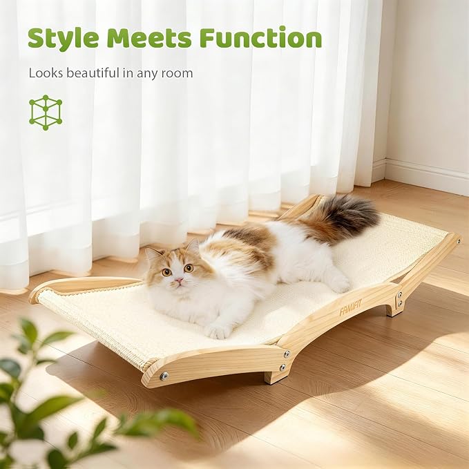 28" Extra Large Cat Scratcher Bed, Natural Sisal Lounge Cat Furniture | Scratch & Rest Design with Wooden Frame, Natural Sisal Scratching Surface, Cozy Lounge Chair for Indoor Cats - Image 2