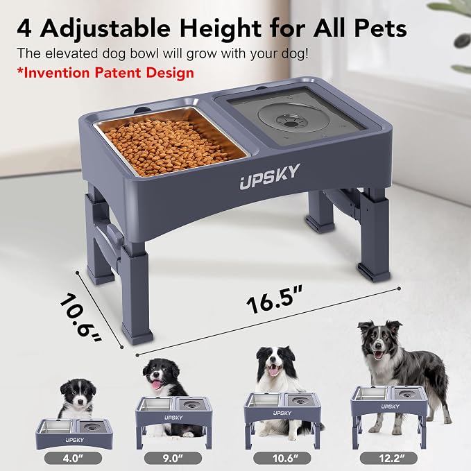 UPSKY 3-in-1 Elevated Dog Bowls Set with 4 Height Adjustable Stand, Blue | 304 Stainless Steel Bowl, No Spill Water Bowl, Slow Food Bowl, Anti-Slip, Dishwasher Safe, Suitable for Small Medium Dogs - Image 2