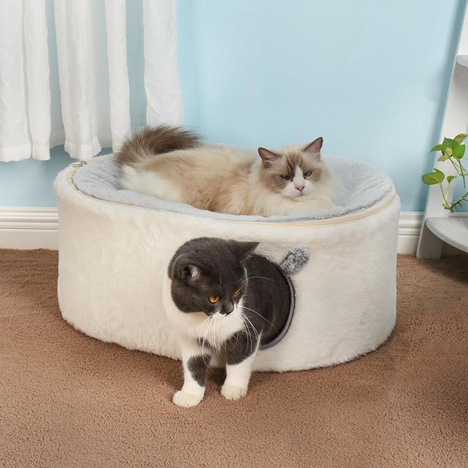 Sunhoo Elevated Cat Beds for Indoor Cats Enclosed House Hideaway Raised Kitty Hammock Large with Washable Cover Kitten Cave Pet Hut Puppy Condo Cubby Plush Cushion Easy Assembly 23.6 * 17.7 * 10.6in - Image 7