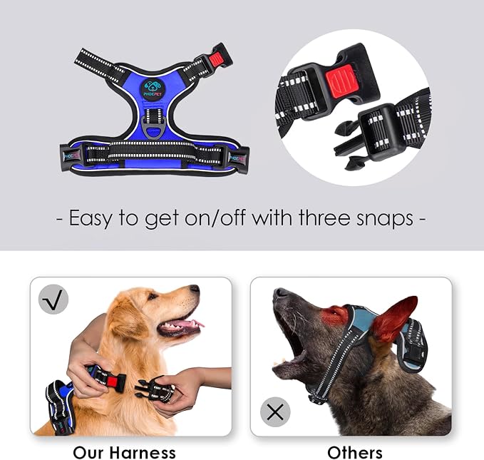 No Pull Dog Harness Medium Reflective Front Clip Vest with Handle | Adjustable 2 Metal Rings 3 Buckles,[Easy to Put on & Take Off](M, Royal Blue) - Image 3
