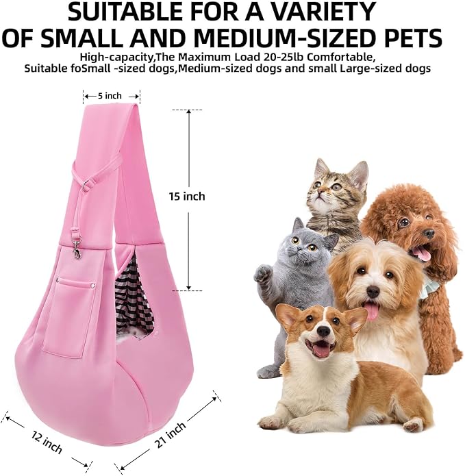 ARZQUT Dog and Cats Carrier Sling, Small Pet Carrier with Storage Pocket | Reversible Puppy Sling Carrier, Safety Buckle, Storage bag, Machine Washable for Travel, Outdoor Activitie, Hand-Free, Pink - Image 5