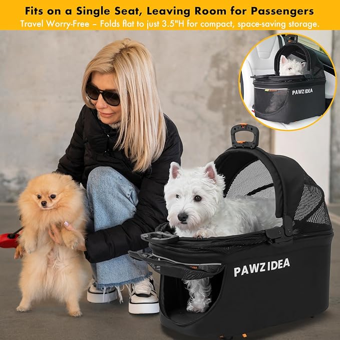 PAWZIDEA Portable Small Dog Crate for Car Travel Up to 33lbs, No-Zip Canopy | Enclosed Dog Car Seat Escape-Proof, Soft-Sided Small Medium Puppy Cats Car Kennel, Foldable Pet Carrier by Seatbelt, Top-Load - Image 9